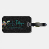 Zwarte dramataachtergrond schattige bloemkameel bagagelabel (Achterkant horizontaal)