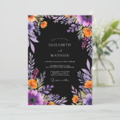Zwarte dramatische botanische bruiloft kaart (Staand voorkant)