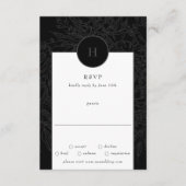 Zwarte Dramatische Elegante Monogram Bloemenkrans RSVP Kaartje (Voorkant)