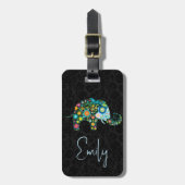 Zwarte dramatronachtergrond schattige olifant bagagelabel (Voorkant verticaal)