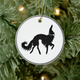 Zwarte Dravende Borzoi Kerstversiering Keramisch Ornament