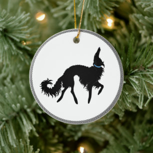 Zwarte Dravende Borzoi Kerstversiering Keramisch Ornament