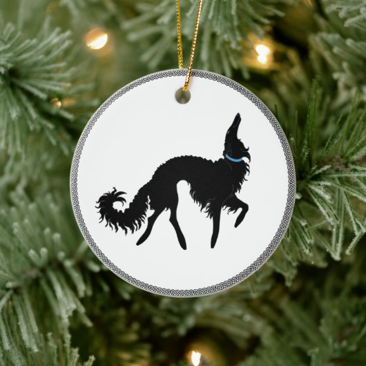 Zwarte Dravende Borzoi Kerstversiering Keramisch Ornament (Boom)
