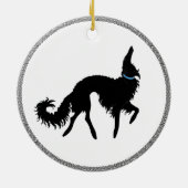 Zwarte Dravende Borzoi Kerstversiering Keramisch Ornament (Achterkant)