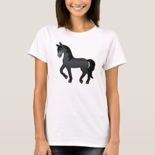 Zwarte Dravende Paard Cartoon Illustratie T-shirt
