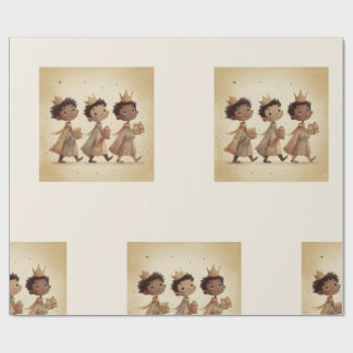 Zwarte Drie Wijzen Kerststal Inpakpapier 2