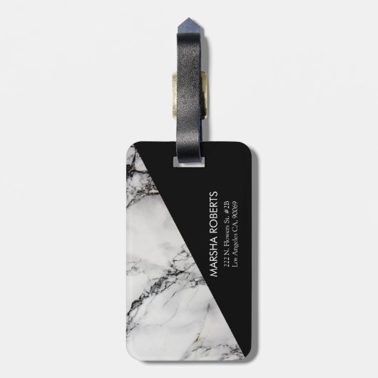 Zwarte driehoek en wit gemarmerd bagagelabel (Achterkant verticaal)