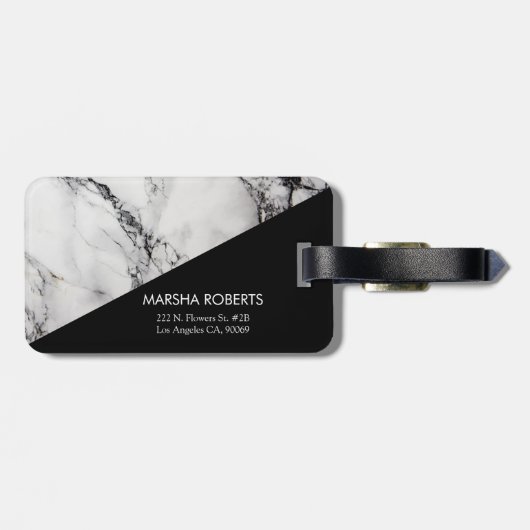 Zwarte driehoek en wit gemarmerd bagagelabel (Achterkant horizontaal)