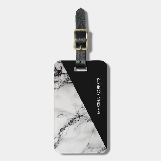Zwarte Driehoek En Witte Marmer Bagagelabel (Voorkant verticaal)