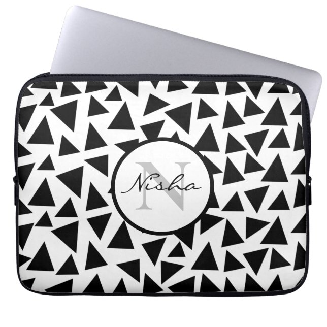 Zwarte Driehoeken Persoonlijk  Laptop Sleeve (Voorkant)
