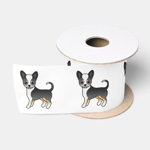 Zwarte driekleurige Chihuahua Cartoon Hond met Gla Satijnen Lint