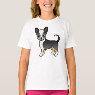 Zwarte driekleurige Chihuahua Cartoon Hond met Gla T-shirt