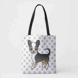 Zwarte driekleurige Chihuahua-hond met gladde vach Tote Bag