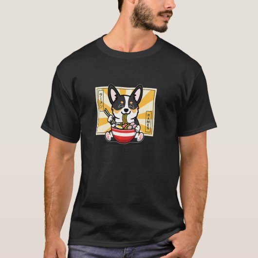 Zwarte driekleurige Corgi Pul T-shirt (Voorkant)