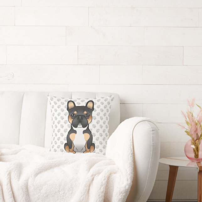 Zwarte driekleurige Franse Bulldog Frenchie Hond & Kussen (Bank)
