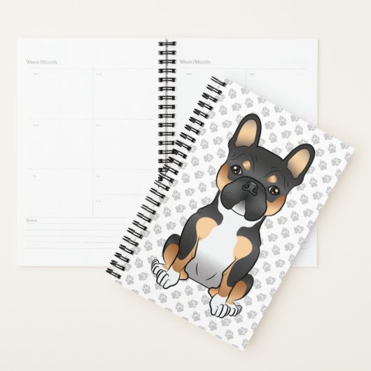 Zwarte driekleurige Franse Bulldog Frenchie Hond & Planner (Display)