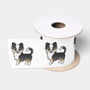 Zwarte driekleurige langharige Chihuahua cartoon h Satijnen Lint