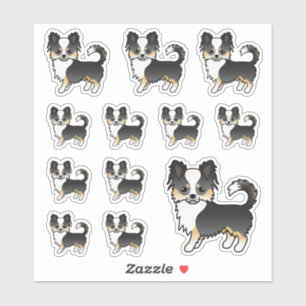 Zwarte driekleurige langharige Chihuahua cartoon h Sticker