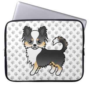 Zwarte driekleurige langharige Chihuahua-hond & po Laptop Sleeve