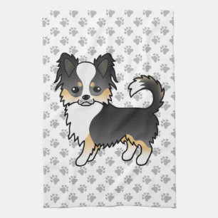 Zwarte driekleurige langharige Chihuahua-hond & po Theedoek