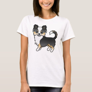 Zwarte driekleurige langharige Chihuahua hond T-shirt