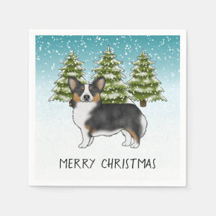 Zwarte driekleurige Pembroke Corgi hond Winter Ker Servet