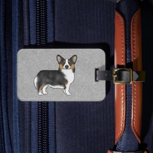 Zwarte driekleurige Pembroke Welsh Corgi Cartoon H Bagagelabel (Voorkant Insitu 4)
