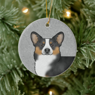 Zwarte driekleurige Pembroke Welsh Corgi en naam Keramisch Ornament