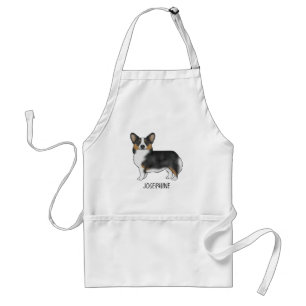 Zwarte driekleurige Pembroke Welsh Corgi-hond en n Standaard Schort
