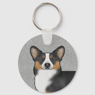 Zwarte driekleurige Pembroke Welsh Corgi-hondenkop Sleutelhanger