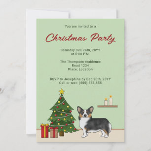 Zwarte driekleurige Pembroke Welsh Corgi Kerstboom Kaart