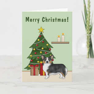 Zwarte driekleurige Pembroke Welsh Corgi Kerstboom Kaart