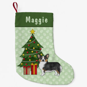 Zwarte driekleurige Pembroke Welsh Corgi Kerstboom Kleine Kerstsok
