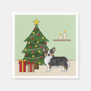 Zwarte driekleurige Pembroke Welsh Corgi Kerstboom Servet