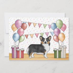 Zwarte driekleurige Pembroke Welsh Corgi Schattige Kaart