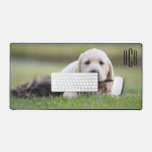 Zwarte drieletterige monogram huisdier foto bureaumat (Keyboard & Muis)