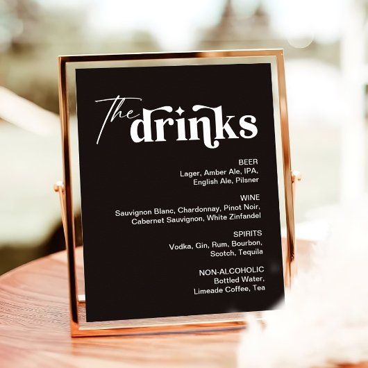 Zwarte Drink Menu Trouwbalk Teken Poster