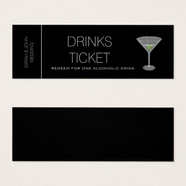 Zwarte Drink Ticket Wedding Reception-minikaart Mini Visitekaartjes (Voorkant /achterkant)