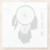 Zwarte Drocatcher op witte achtergrond Glazen Onderzetter (Achterkant)