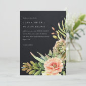 ZWARTE DRUKDESERT SUCCULENT CACTI FOLIAGE WEDDING KAART (Staand voorkant)