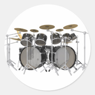 Zwarte drumkit: 10 stuks: ronde sticker