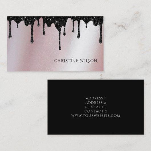 zwarte druppelaar op roos goudfolie visitekaartje (Voorkant / Achterkant)