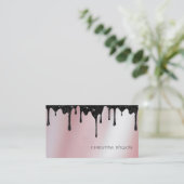 zwarte druppelaar op roos goudfolie visitekaartje (Staand voorkant)