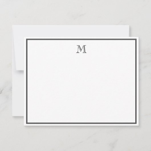 Zwarte Dubbele Rand Vintage Monogram Notitiekaartje (Voorkant)