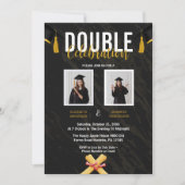 Zwarte Dubbele Viering Afstuderen Party foto's Kaart (Voorkant)