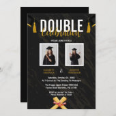 Zwarte Dubbele Viering Afstuderen Party foto's Kaart (Voorkant / Achterkant)