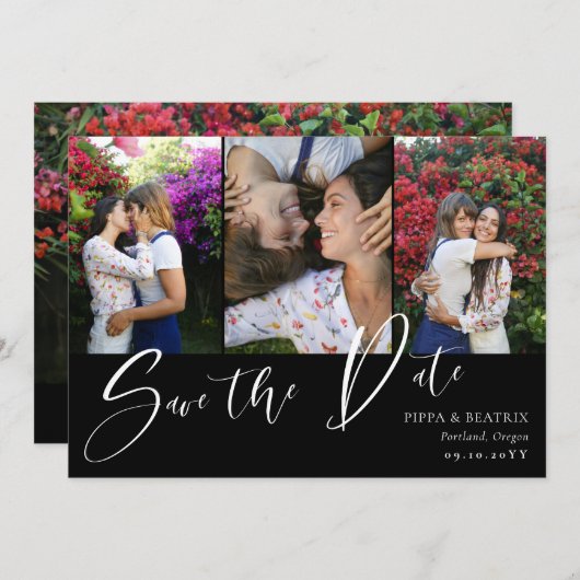 Zwarte dubbelzijdige foto's Weddenschap opslaan Da Save The Date (Voorkant / Achterkant)