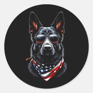 Zwarte Duitse Herder Amerikaanse Vlag 4 juli Ronde Sticker