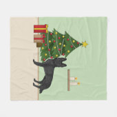 Zwarte Duitse herder en feestelijke kerstboom Fleece Deken (Voorkant (Horizontaal))