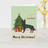 Zwarte Duitse herder en feestelijke kerstboom Kaart (Gele Bloem)